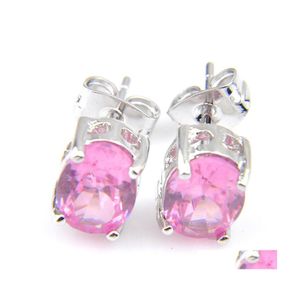 Stud LuckyShine for Women Fashion Jewelry Pink Kunzite Earrings 925 Sterling Sier Plated Birthstone CZ Zircon Oval 8x6 Drop Delivery DHH0I