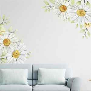 Väggklistermärken 1st White Daisy Chrysanthemum blomma på sovrummet hem bakgrund dekoration självhäftande 35 60 cm