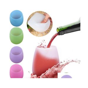 Weingläser Colorf Sile Bierbecher Unzerbrechlich Zusammenklappbar Stemless Whiskey Cocktail Outdoor Cam Goblet Wassertropfen Lieferung Home Gar Dhj0D