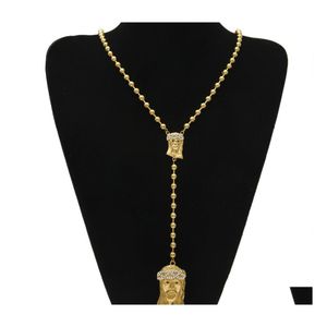Naszyjniki wisiorek bioder biżuteria kryształowe diamentowe krysztale dhinestony złota wypełnione Jezus kawałki wisiety oświadczenie z koralikami łańcuch dla męskiej mączki otdxz