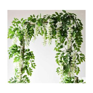 Dekorativa blommor kransar 7ft 2m blommstr￤ng konstgjord wisteria vinstockar girland v￤xter l￶vverk utomhus hem sl￤pande falska h￤ngande dhmtj