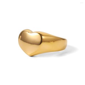Alyanslar Yüksek kaliteli moda pürüzsüz 18k pvd altın kaplama punk kalp parmak takı paslanmaz çelik tıknaz aşk yüzüğü kızlar için