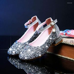 Flat Shoes Flower Children Girls Luxury Party And Wedding Kids High Heel Sequins Dance Crystal Princess 6 8 10 12 14 16 Years