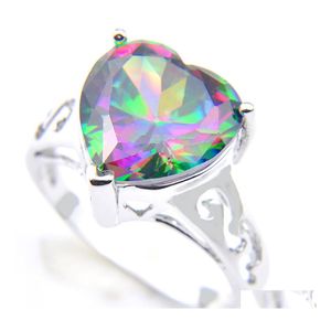 Üç Taş Yüzük 5 Parçayı/Lot Luckyshine Aile Hediyesi Özel Kalp Ateş Mystic Topaz 925 Sterling Sier Rusya Amerikan Avustralya DHJDM