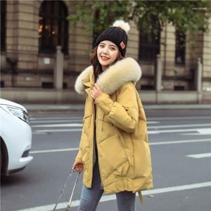 Kvinnors dikerockar 90 Vit Duck ner 2023 Winter Jacket Medium och Long Women's Fashion Korean Big Fur Collar Coat