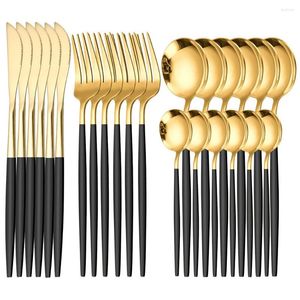 Dinnerware Sets 24Pcs Colorful Set Stainless Steel Cutlery Kitchen Mirror Gold Tableware Knife Fork Spoon Dinner