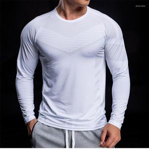 Erkek Tişörtler Erkekler Spor Uzun Kollu Üstler Hızlı Kuru Fitness Eğitim Tişörtleri Vücut geliştirme spor salonu tees rahat sıska elastik