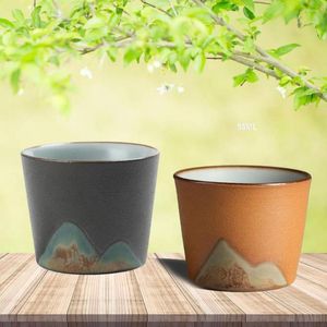 Tazze Piattini ENERGE SPRING 2 PZ Tazza da tè in ceramica dipinta a mano Set in ceramica grezza Piccolo bicchiere da vino Cerimonia domestica Tazza da tè principale