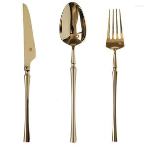 Servis uppsättningar Bright Gold European 304 Rostfritt stål Hushållsbiff kniv Tabeller Set Western Fork and Spoon Four-Piece