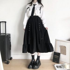 Saias góticas de cintura alta uma linha preta harajuku meninas y2k mulheres sexy baguninhas midi saia longa estilo coreano streetwearskirts de moda