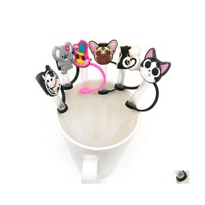 Drinking Straws Custom Lovely Animals Sile St Toppers Accessories Er Charms Reusable Splash Proof Dust Plug Decorative 8Mm Homefavor Dhjyg