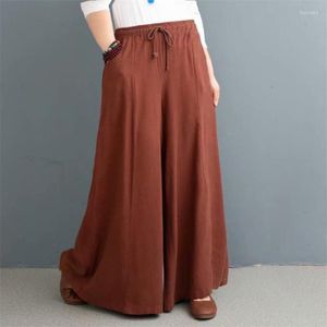 Hosen Frauen Sommer mit Breitbein dünne Baumwollwäsche Lange lässige Vintage Pantalon Hosen Plus Größe Bottoms L-7xl