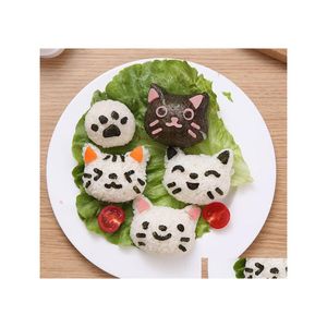 Suşi araçları 4pcs/set diy sevimli kedi pirinç kalıp modu bento üreticisi sandviç kesici top dekorasyon mutfak damla teslimat ev bahçe yemek dhfjt