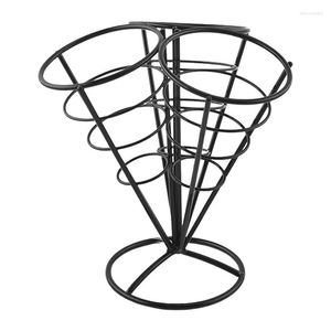 プレートフレンチフライサービングスタンド鉄と焦げ付き防止のペイントコーンディスプレイホルダーで作られた円錐形のバスケット