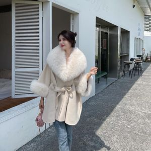 Women's Fur High Fashion Poncho Real Coats 2023 Vintage Natural Collar Trench Outwear GX04