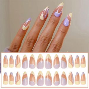 False Nails 24PCS Lines Press On Long Pointed Head French Style Artificial Fake Removable With Jelly Gel/Glue EIG88
