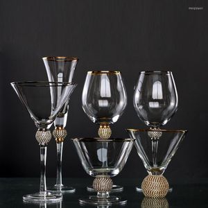 Wine Glasses Diamond Rimmed Phnom Penh Goblet Red Glass Crystal Dessert Cup Set Champagne Table Exhibition Hall Decoration