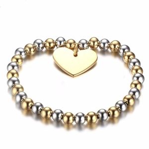 Strang Edelstahl Rundes Perlenarmband für Frauen Silber Farbe Gold Lässige Armbänder mit Herz Charm Schmuck Geschenke Perlenstränge