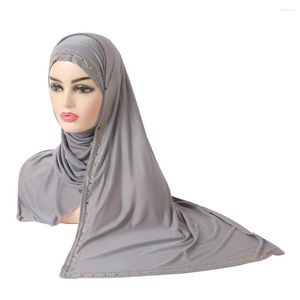 Lenços da moda Plain Jersey Hijab Crystal Edge Schen Women Shawl