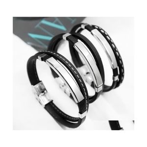 Charm Bracelets Mens Leather Bracelet With Stainless Steel Magnetic Clasp Bangle Fashion Mtilayer Q277Fz Drop Delivery Jewelry Dhdyf