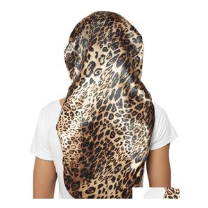 Altri prodotti per la cura dei capelli Cofani Leopardo nero satinato Fascia elastica morbida Berretto da notte setoso Cofano da donna grande per trecce Prodotti per la consegna a goccia Auto Dhsat