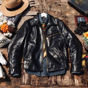 Men's Jackets Tailor Brando J-97 Asian Size Core Horse Leather 1930 Vintage TALON Solid Copper Zipper Lapel Biker Jacket