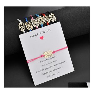 Charm-Armbänder „Make A Wish“, ananasförmiges Armband mit Geschenkkarte für Frauen, Gold, Obst, Weiß, Schwarz, Rot, Rosa, Schnur, Seil, Wickelknall, Otqnw