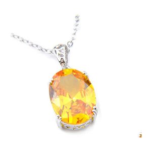 Pendant Necklaces Luckyshine Fire Oval Royal Style Yellow Citrine Gems 925 Sterling Sier Necklace Women Zircon Wedding Jewelry Drop Dhlhu