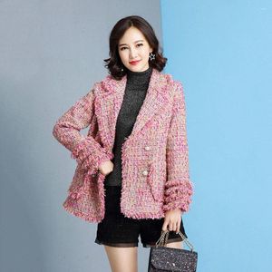 Damenjacken Frühling Herbst Mode Tweed Jacke Damen Klassisch Klein Duft Elegant Damen Quaste Kurze Verdickte Oberbekleidung Tops