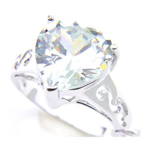 Solitaire Ring Quality 925 Sier Wedding Rings Cut Heart White Topaz Gems For Women Fashion Engagement Gift Jewelry Drop Delivery Dhiuw