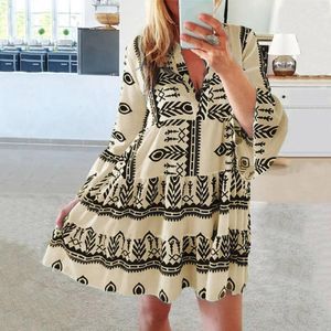 Vestidos casuais Túnica em camada de estilo aztec para mulheres férias de noite férias boêmias de saia longa adolescentes vestidos de veno mujer