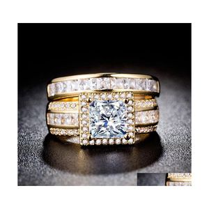 Eheringe Mode Luxus Gold gefüllt Zirkon Verlobungsring Set Beautif Braut Romantische Schmuck 3555 Q2 Drop Lieferung Dhoj2