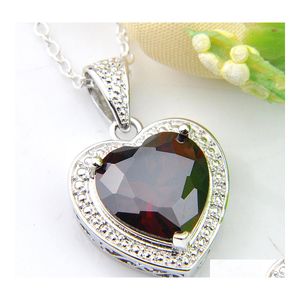 Colares pendentes Luckyshine Jewelry Brand Heart Red Garnet Gemstone 925 Sterling Sier Holiday Party Canada M￩xico Groot Drop Deliver Dh7pa