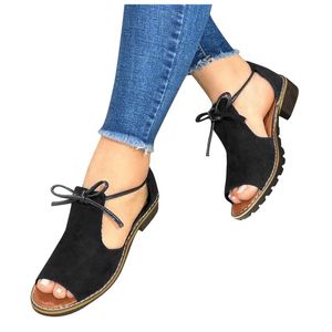 Sandali SAGACE per donna Plus Size 2023 Luxury Ladies Squared Heel Solid Bowkont Casual Lace Up Peep Toe Shoes