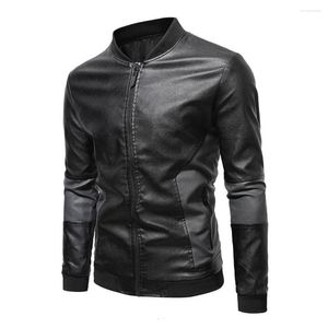 Herrenjacken PU-Lederjacke Männer Frühling Herbst Winter Feste Moto Biker Stehkragen Mantel Mode Streetwear Männliche asiatische Größe