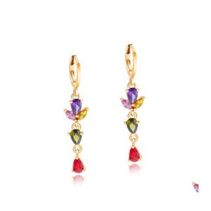 Charm Flower Zircon Drop örhängen för kvinnor Geometriska Colorf Water Dangle Earring Girls Lady Jewely Party Wed Delivery Otb4j