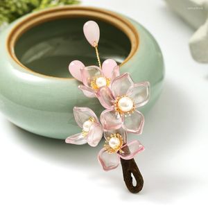 Haarschmuck FORSEVEN 1 Stück Retro-Chinesischer Stil Rosa Blume Simulierte Perlen Haarnadeln Clips Braut Noiva Hochzeit Party Florale Kopfbedeckungen