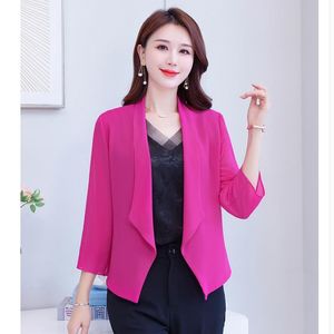 Kvinnors kostymer blazers sommar chic 2023 Korea Simple ol Women Office Ladies mode tre Quater Sleeve Blazer Loose White 9 Colors rycka