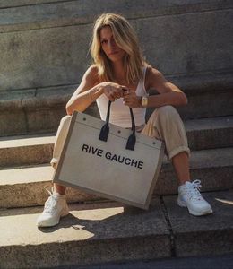En iyi kadın çanta rive gauche alışveriş çantası tote keten deri çanta moda keten büyük plaj çantaları lüks tasarımcı seyahat cross280w