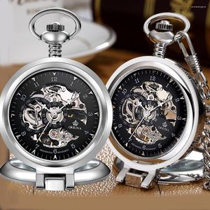 Pocket Watches 2023 Men Open Case Skeleton Mechanical Fob Watch Stainless Steel Silver Necklace Pendant Clock