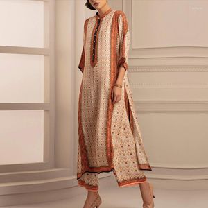 Этническая одежда Bohemian Caftan Maxi платье для женщин из -за размера печатный купальник прикрыть мусульманские дамы пляж Свободный парео халат Исламский