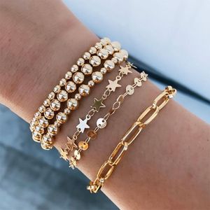 Charm Bracelets Boho Simulated Pearls Bracelet Set Fashion Gold Chain Beaded Bangles Korean Hand Accessories Jewelry For Women