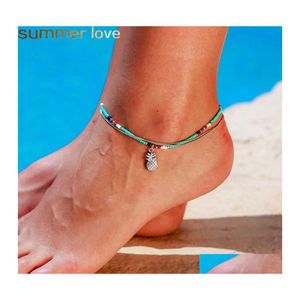 Anklets Summer Blue Beads Pineapple For Women Female Sandals Foot Jewelry Mtilayer Ankle Bracelets Leg Chain Drop Delivery Otaez