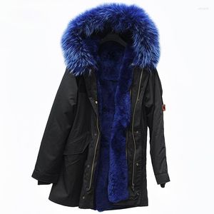 Damenjacken CX-G-P-07D Damen Schwarzer Parka Echtes Rex-Futter Großer Pelzkragen Mit Kapuze Wintermantel