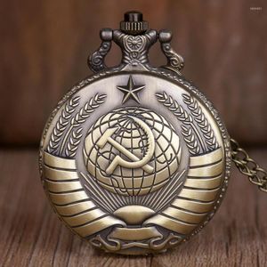 Pocket Watches Vintage USSR Soviet Sickle Hammer Badges Watch CCCP Russia Emblem Army Quartc Necklace Chain For Mens Womens