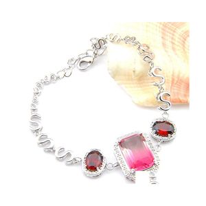 Charm Armband LuckyShine Women for Bangles 3 Big Stone Red Garnet Bi Colored Tourmaline Sier S Drop Delivery Jewely Dhny6