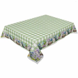 Table Cloth Easter Floral Green Plaid Tablecloth Rectangular Holiday Wedding Dinning Decor Waterproof Cover