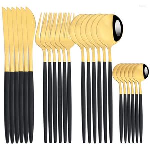 Flatware Sets Cutlery Set 24 Piece Black Gold Stainless Steel