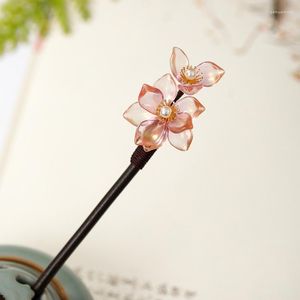 Hair Jewelry 1 Pcs Flower Simulated Pearls Handmade Hairpin Clips Wooden Fork Chinese Hanfu Dress Sticks Decorative