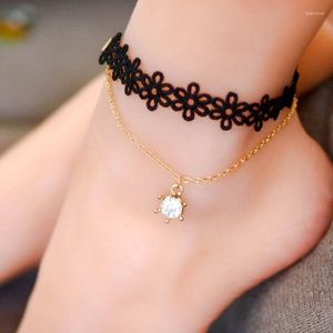 Anklets sandalia feminina mode gotisk stil tatuering spets ankel dangle charm strand barfota sandaler fot smycken för kvinnor